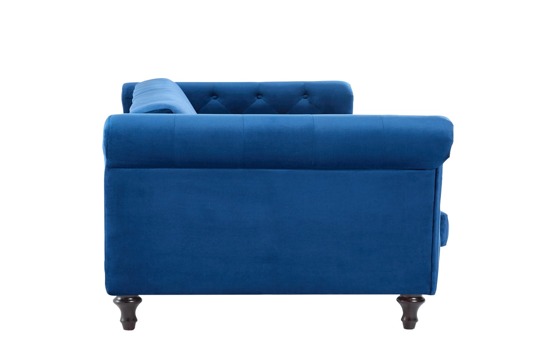 Tuscany Blue Velvet Sofa Bed 3 Seater Button Detail