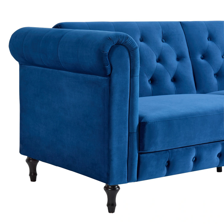 Tuscany Blue Velvet Sofa Bed 3 Seater Button Detail