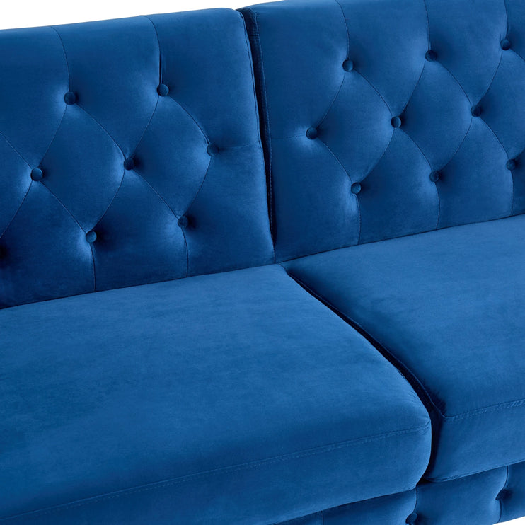 Tuscany Blue Velvet Sofa Bed 3 Seater Button Detail