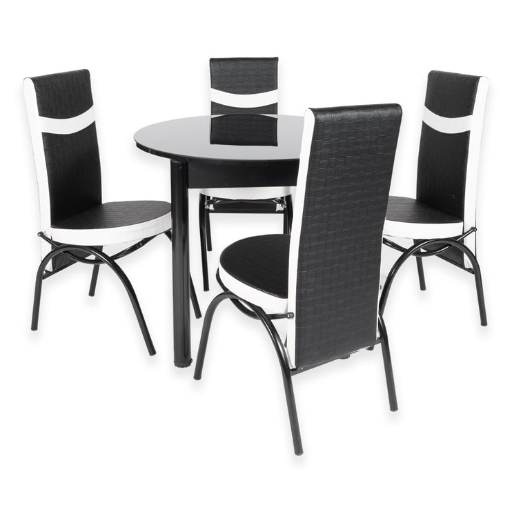 Black Round Dining Table with Four Chairs