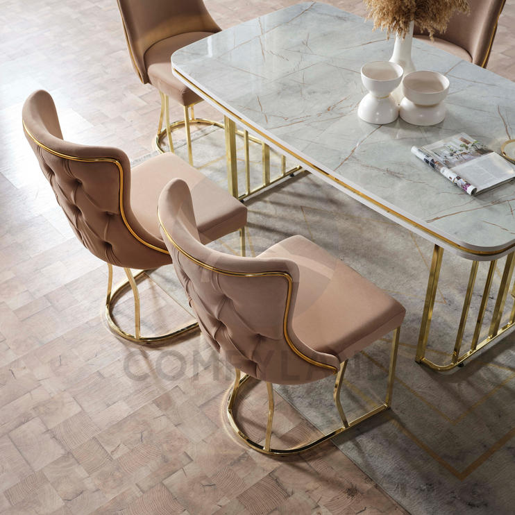 ALMERA Beige Velvet Living Room Furniture