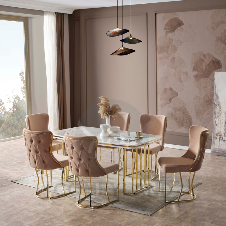 ALMERA Beige Velvet Living Room Furniture