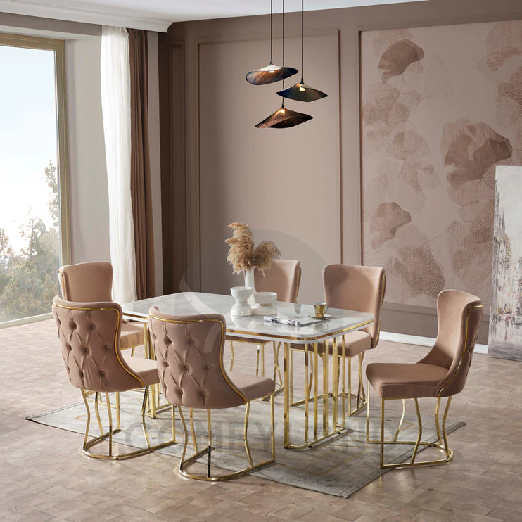 Almera Beige and Gold Dining Table
