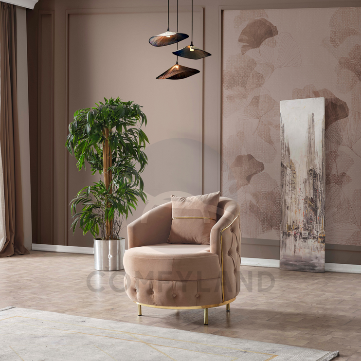 ALMERA Beige Velvet Living Room Furniture