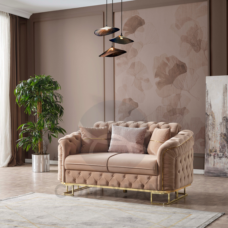 ALMERA Beige Velvet Living Room Furniture