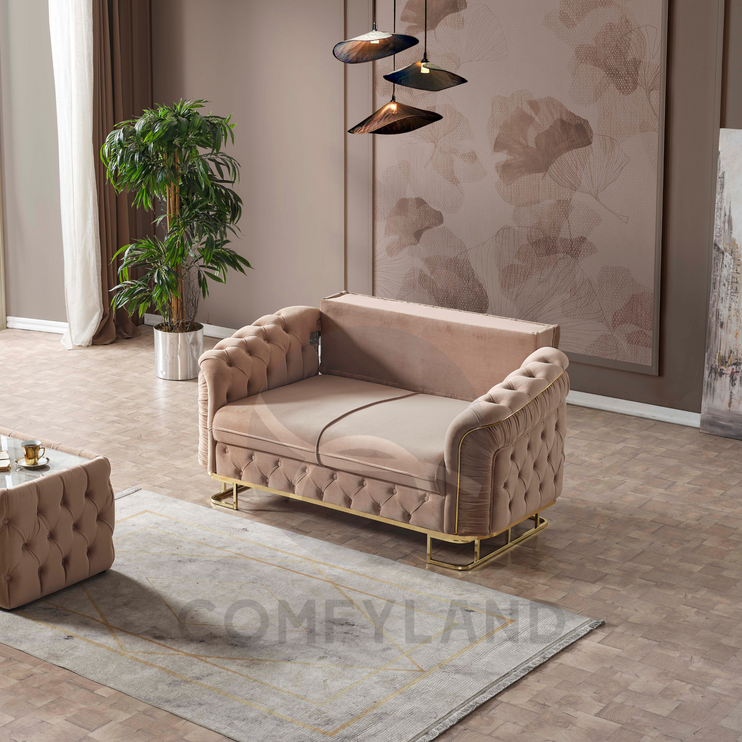 ALMERA Beige Velvet Living Room Furniture
