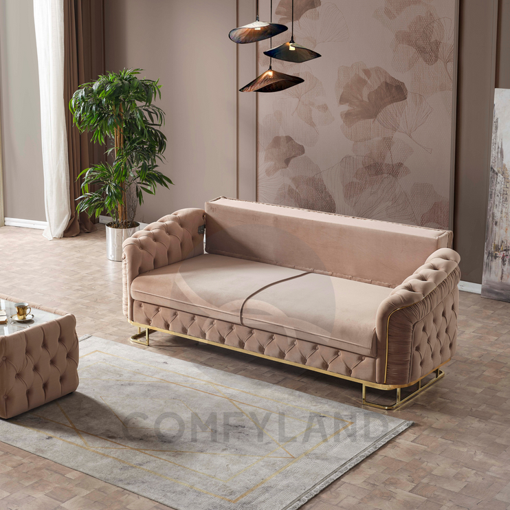 ALMERA Beige Velvet Living Room Furniture