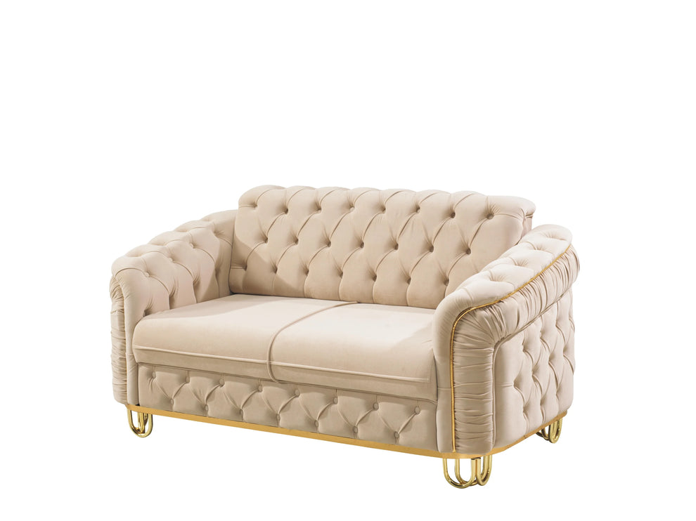 ALMERA Sofa Bed in Cream Velvet with Gold Detailing
