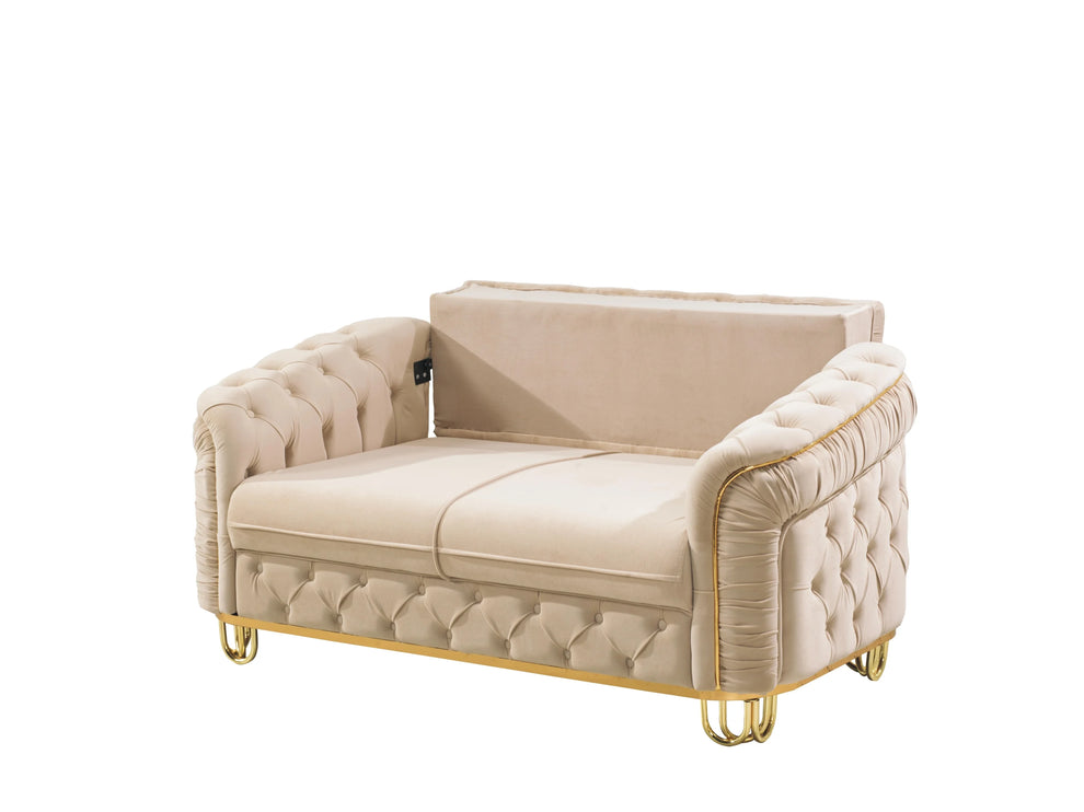 ALMERA Sofa Bed in Cream Velvet with Gold Detailing