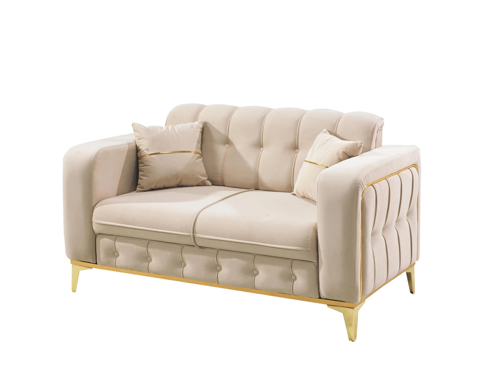 BERLIN Sofa Bed in Cream Velvet with Gold Detailing