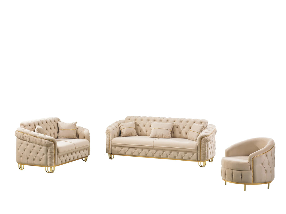 ALMERA Sofa Bed in Cream Velvet with Gold Detailing