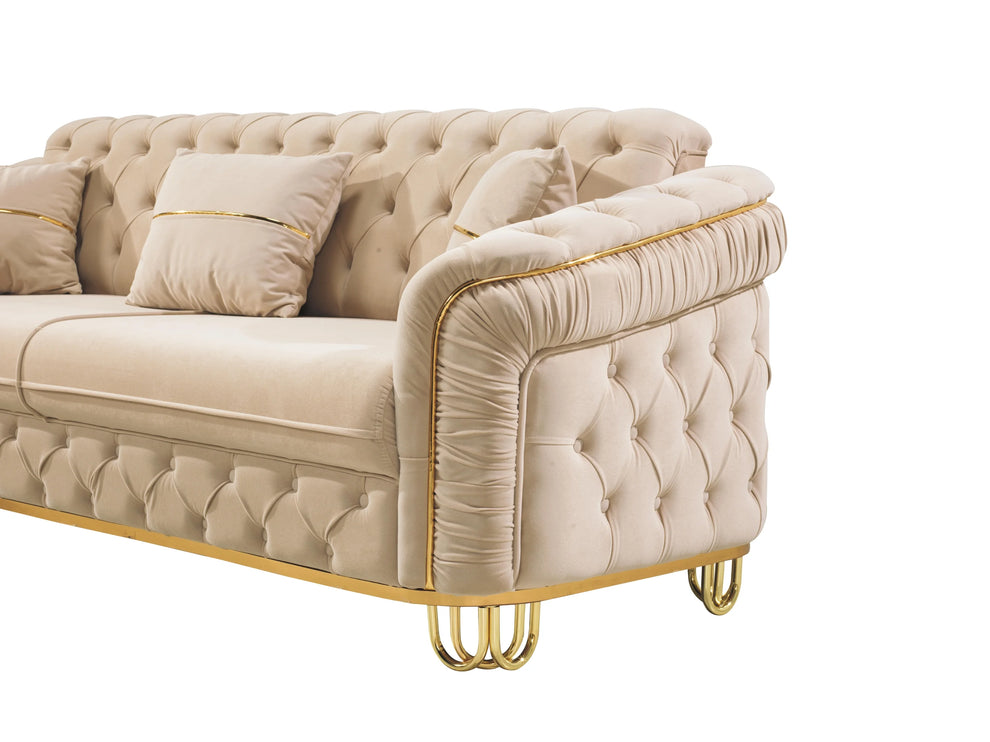 ALMERA Sofa Bed in Cream Velvet with Gold Detailing