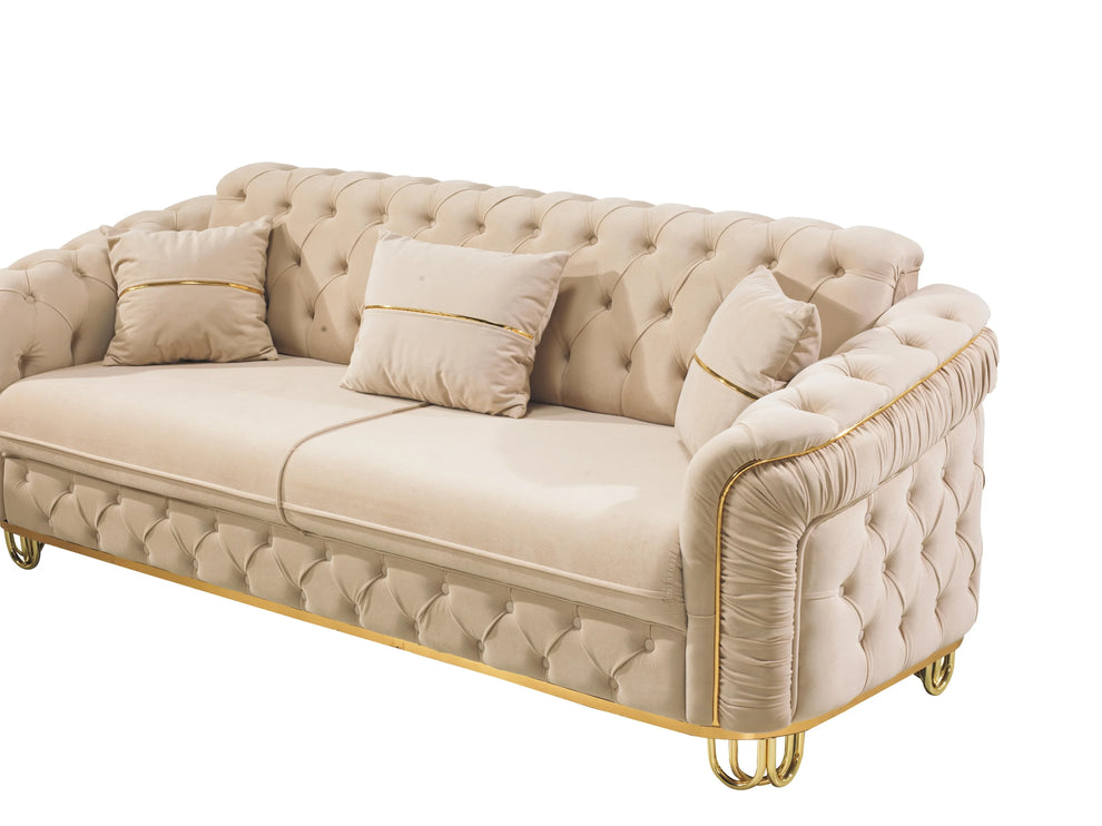 ALMERA Sofa Bed in Cream Velvet with Gold Detailing