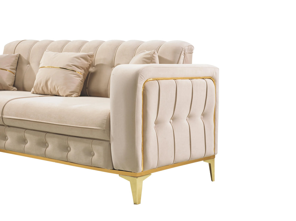BERLIN Sofa Bed in Cream Velvet with Gold Detailing