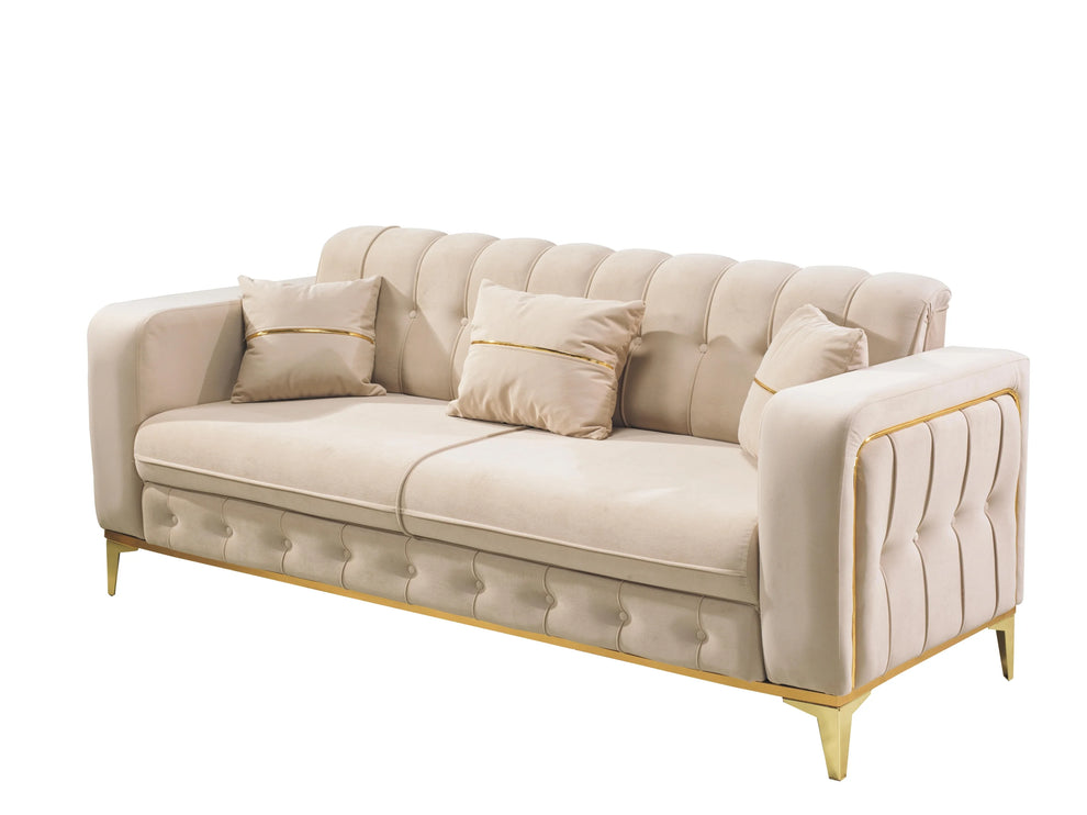 BERLIN Sofa Bed in Cream Velvet with Gold Detailing