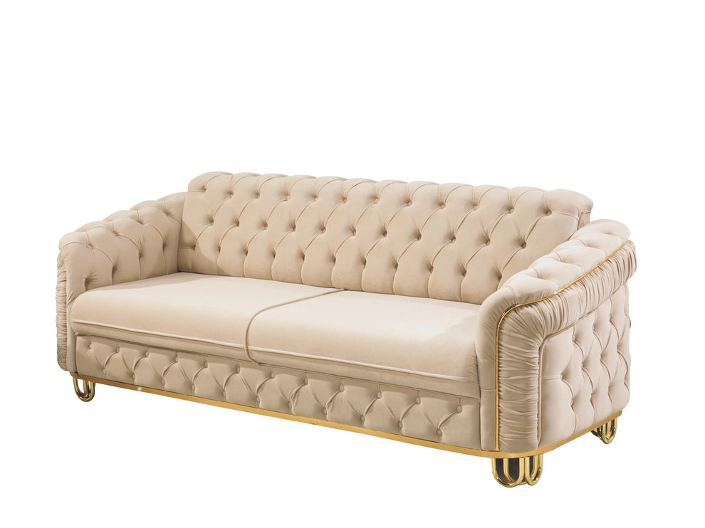 ALMERA Sofa Bed in Cream Velvet with Gold Detailing