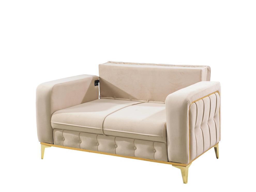 BERLIN Sofa Bed in Cream Velvet with Gold Detailing