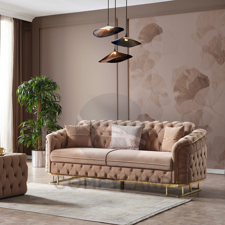 ALMERA Beige Velvet Living Room Furniture