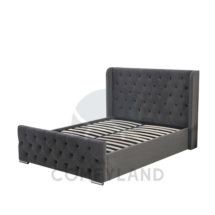 Chesterfield Grey Velvet Storage Bed