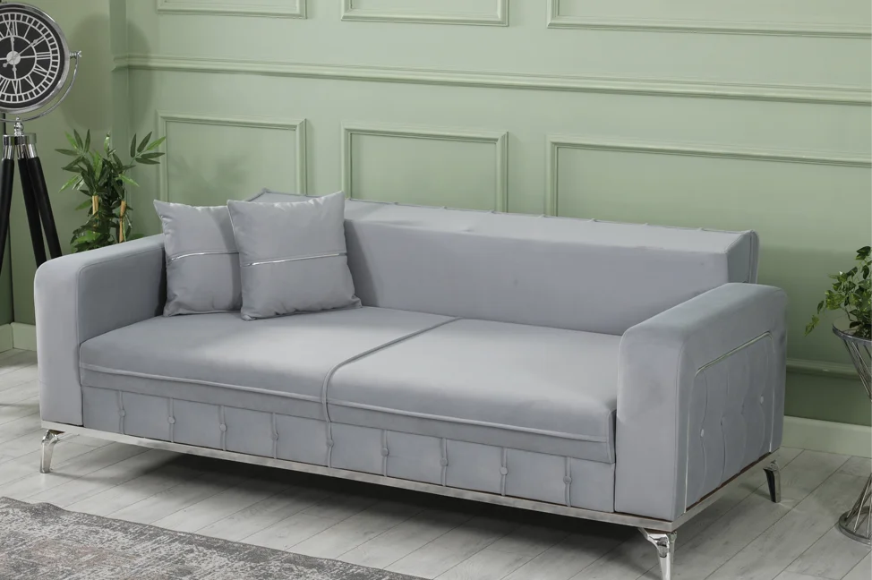 BERLIN Grey Velvet with Chrome Detailing