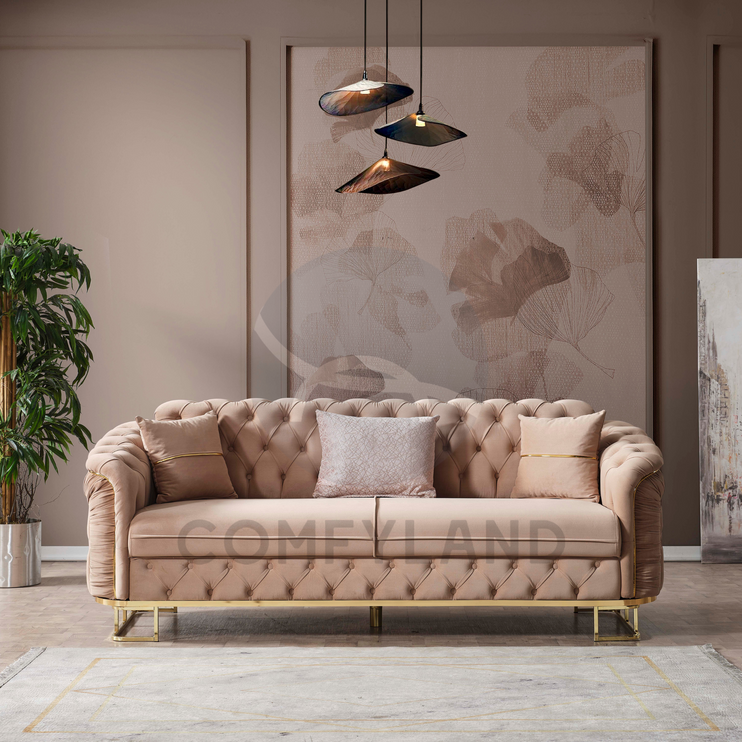 ALMERA Beige Velvet Living Room Furniture