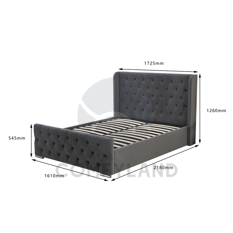 Chesterfield Grey Velvet Storage Bed