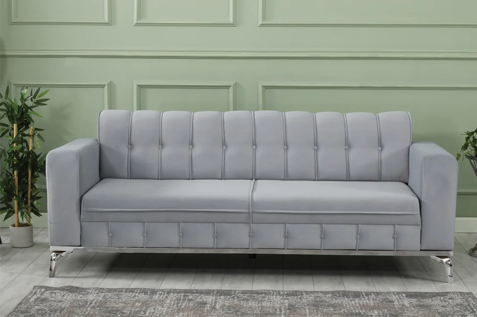 BERLIN Grey Velvet with Chrome Detailing