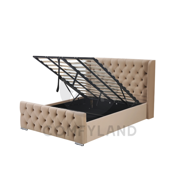 Chesterfield Beige Velvet Storage Bed