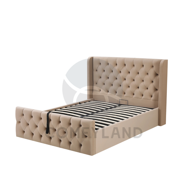 Chesterfield Beige Velvet Storage Bed
