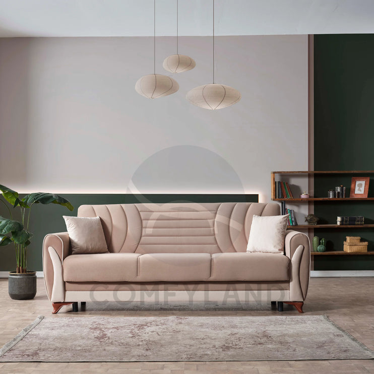 Seren Beige Velvet Sofa Bed