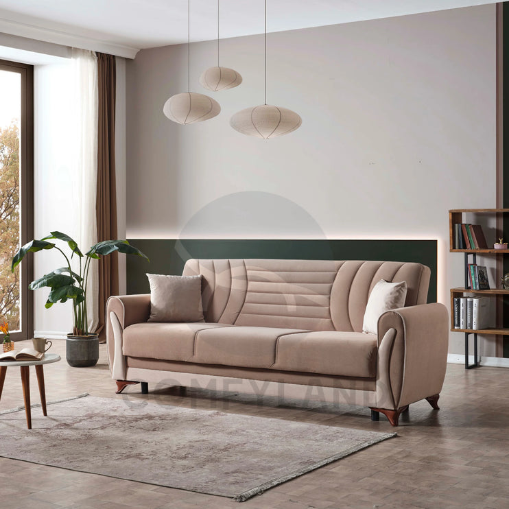 Seren Beige Velvet Sofa Bed