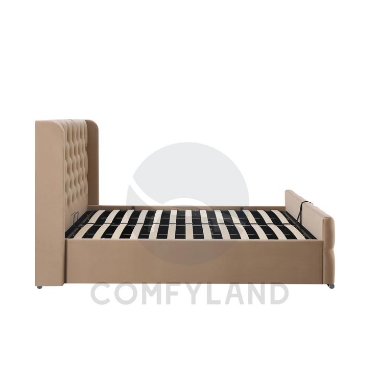 Chesterfield Beige Velvet Storage Bed