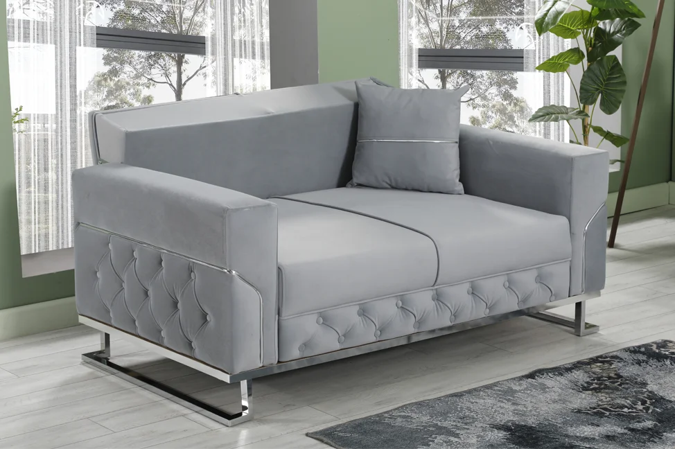 PARMA Sofa Bed in Grey Velvet with Chrome Detailing