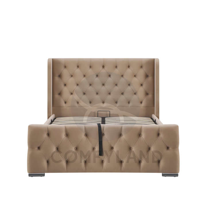 Chesterfield Beige Velvet Storage Bed