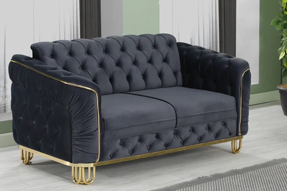 ALMERA Sofa Bed in Black Velvet with Gold Detailing