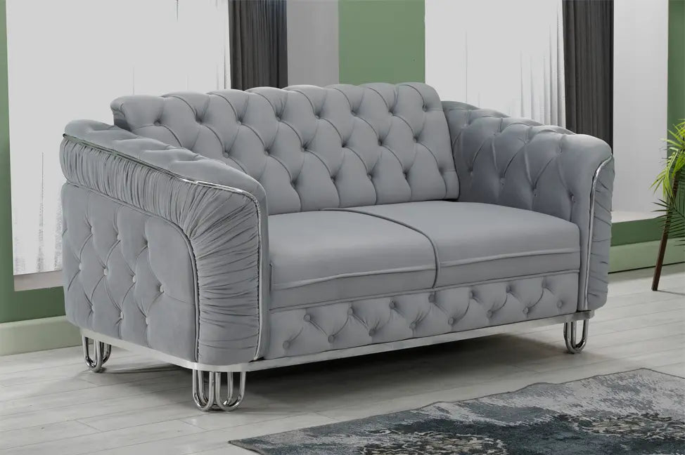 ALMERA Sofa Bed in Grey Velvet with Chrome Detailing
