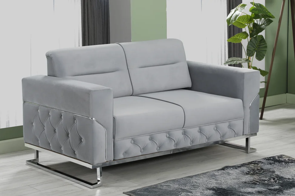 PARMA Sofa Bed in Grey Velvet with Chrome Detailing