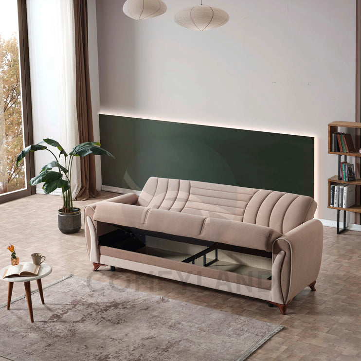 Seren Beige Velvet Sofa Bed