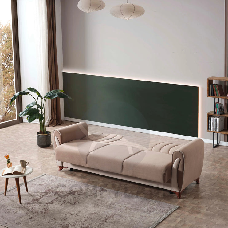 Seren Beige Velvet Sofa Bed