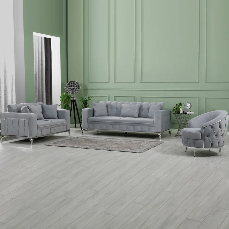 BERLIN Grey Velvet with Chrome Detailing