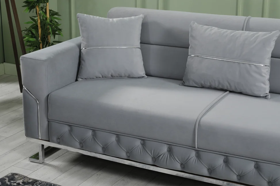 PARMA Sofa Bed in Grey Velvet with Chrome Detailing
