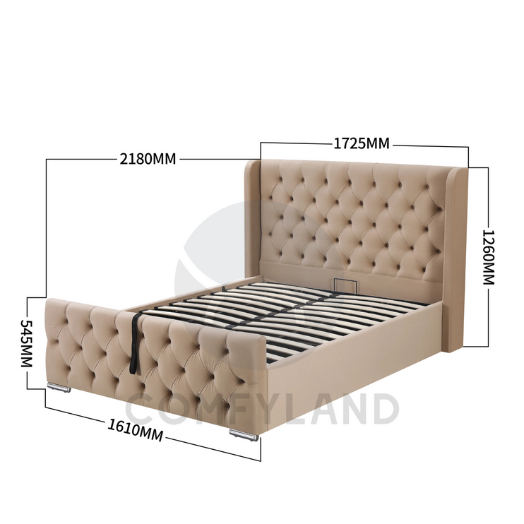 Chesterfield Beige Velvet Storage Bed