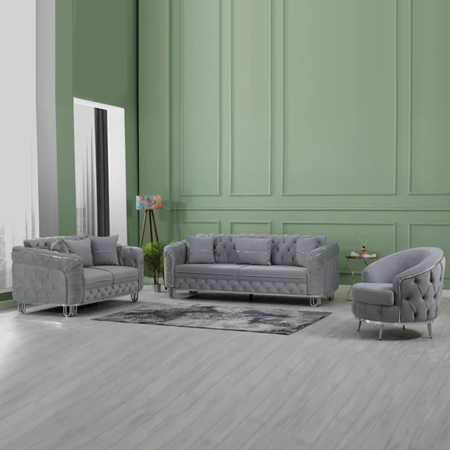 ALMERA Sofa Bed in Grey Velvet with Chrome Detailing