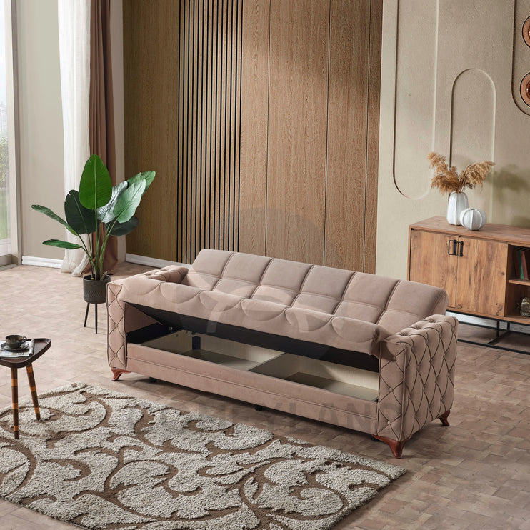 Dezza Sofa Bed in Beige Velvet