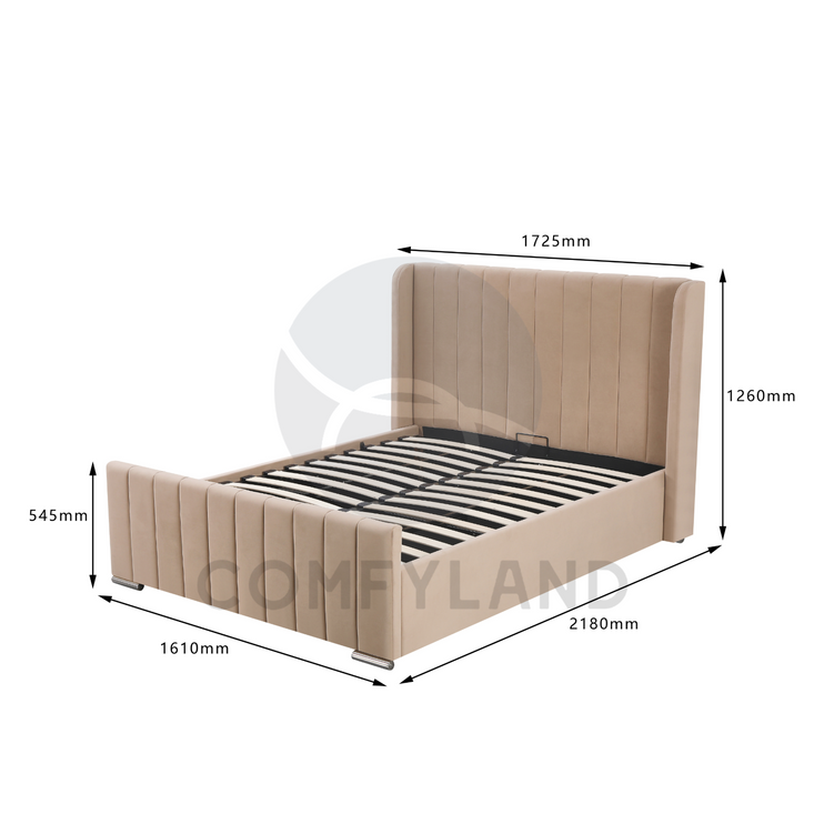 Beige Velvet Storage Bed