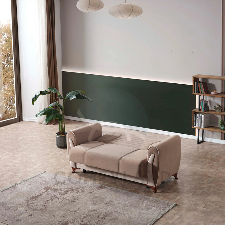 Seren Beige Velvet Sofa Bed