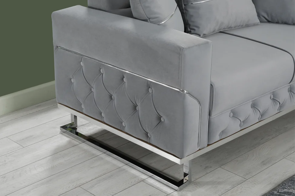 PARMA Sofa Bed in Grey Velvet with Chrome Detailing