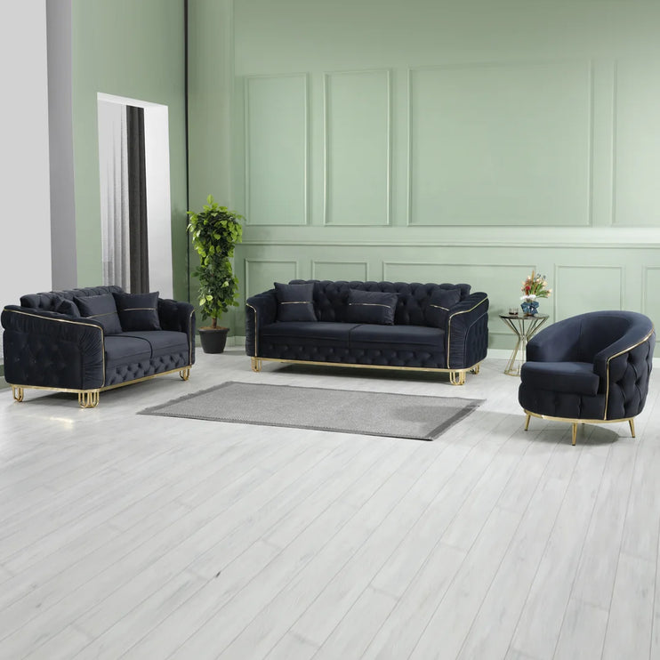 ALMERA Sofa Bed in Black Velvet with Gold Detailing