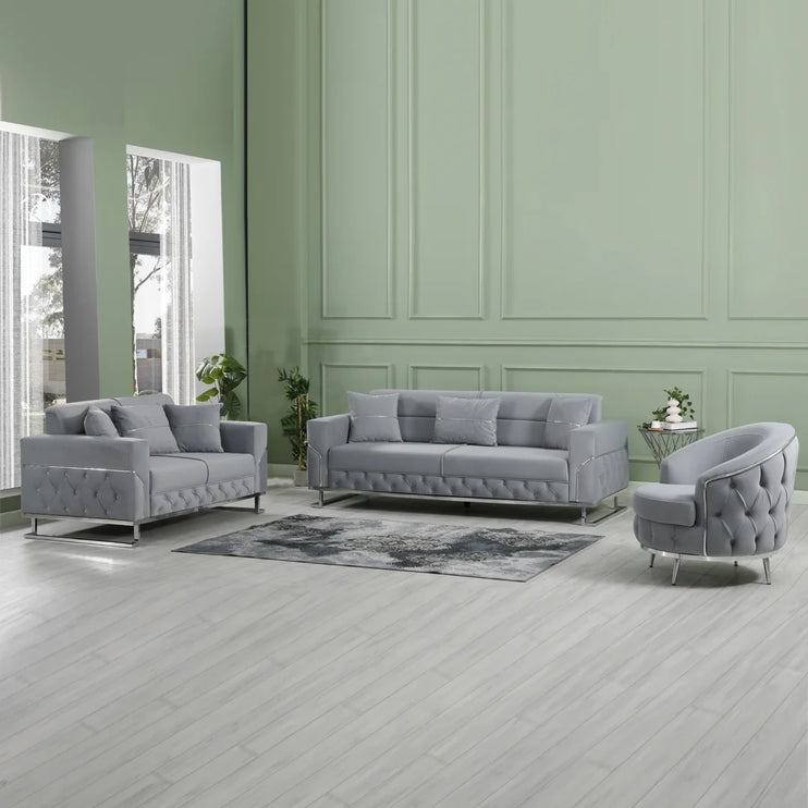 PARMA Sofa Bed in Grey Velvet with Chrome Detailing