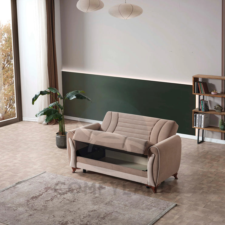 Seren Beige Velvet Sofa Bed